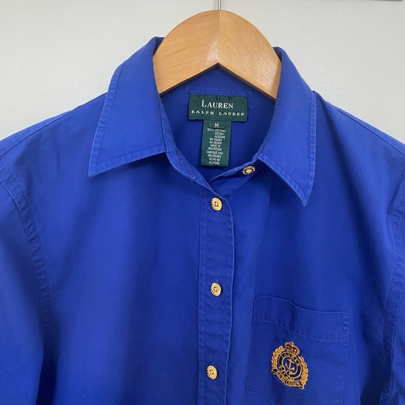 Ralph Lauren Royal Blue Casual Button Down Shirt Embroidered Crest Emblem - Picture 6 of 13